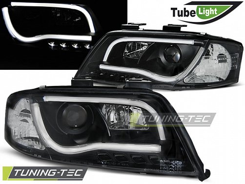 Přední čirá LED světla Audi A6 (1997 - 2001) - Tube Light - černé