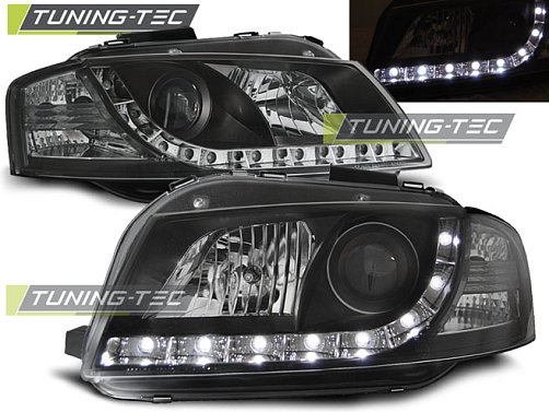 Přední čirá LED světla Audi A3 (2003 - 2008) - černé