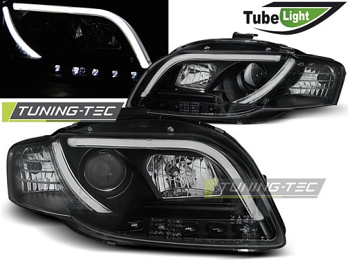 Přední čirá LED světla Audi A4 (2004 - 2008) - Tube Light - černé