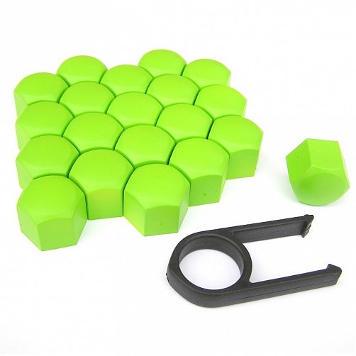 Zelené fosforové kryty šroubů na disky kol 17 mm (20 ks) - plastové