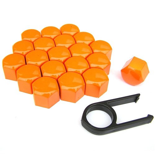 Oranžové kryty šroubů na disky kol 17 mm (20 ks) - plastové