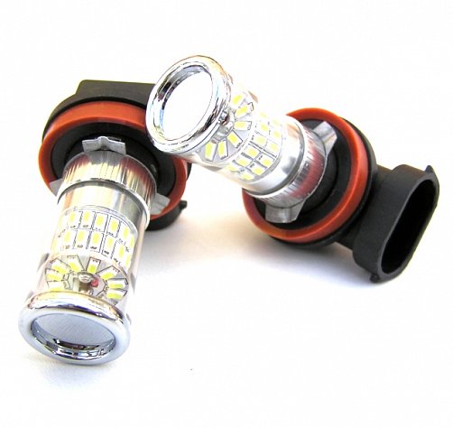 LED žárovky H8 - 48x SMD TURBO LED Epistar 3014 + zrcátko - bílé (2 ks)
